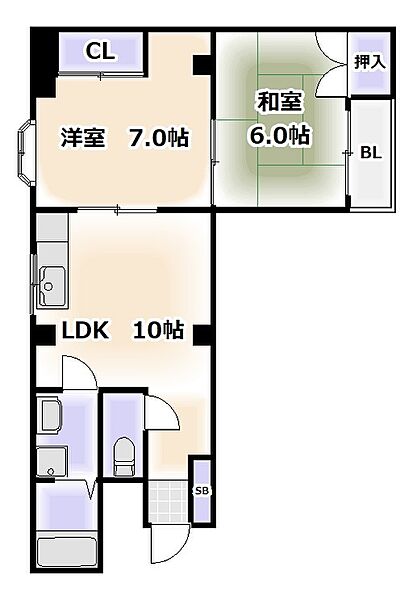 大阪府大阪市東住吉区桑津1丁目(賃貸マンション2LDK・5階・47.53㎡)の写真 その2