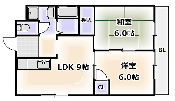 大阪府大阪市阿倍野区文の里3丁目(賃貸マンション2LDK・5階・43.00㎡)の写真 その2