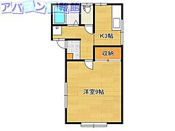 ヘーリオス・B 1Kの間取図画像
