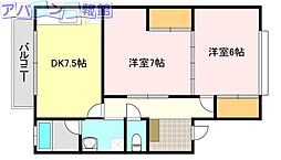 ビブレハイツ 2DKの間取図画像