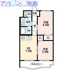 パークハイツ南出来島 2DKの間取図画像