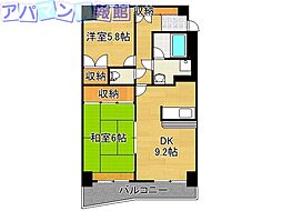 アクシス駅南イーストヴィラけやき 2DKの間取図画像