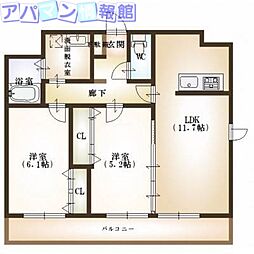 カーネ米山 4階2LDKの間取り