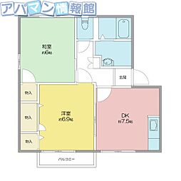 バードリー 2DKの間取図画像