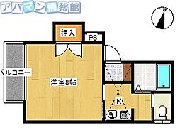 ヒルトップエム 1Kの間取図画像