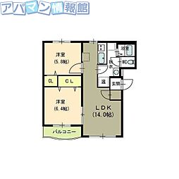 リヴェール 2LDKの間取図画像