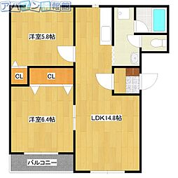 レオ・グランコート有明 2LDKの間取図画像