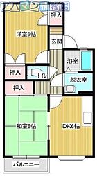 カルティエ1 2DKの間取図画像