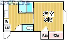 第二暁荘 1Kの間取図画像