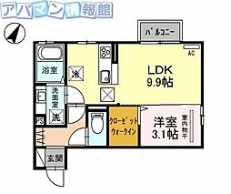 アメニティタウン3A 1LDKの間取図画像