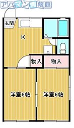 スカイハイツ 2DKの間取図画像