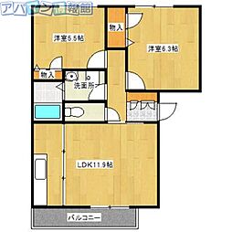 パシフィカA棟 2LDKの間取図画像