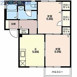 ボヌール・カーサ 2Kの間取図画像