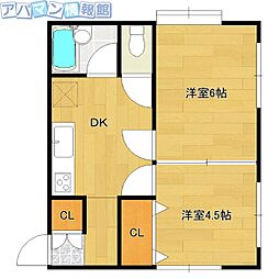 リベイブル小針台 2DKの間取図画像