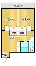 キャッスルヨコヤマ 2DKの間取図画像