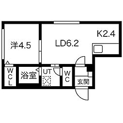 ペシェ北大西 4階1LDKの間取り