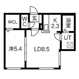 ALPHA中島公園 4階1LDKの間取り