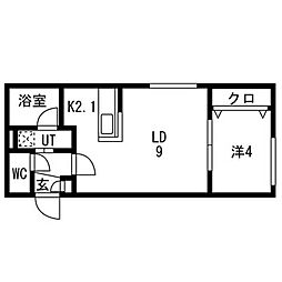 シティプレミア栄通 2階1LDKの間取り