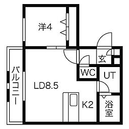 T-STAGE西町 3階1LDKの間取り