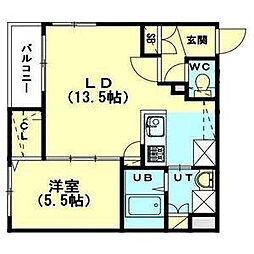 ルヌアージュ東区役所前 2階1LDKの間取り