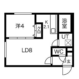 ハルトラーテ菊水 2階1LDKの間取り
