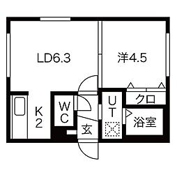 ブランノワールノルド 1LDKの間取図画像