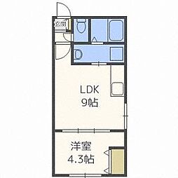 ラフィーネ円山公園・華 1DKの間取図画像