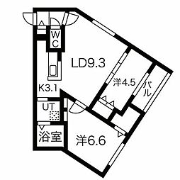 ブランシャールCIEL学園前 2LDKの間取図画像