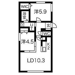 クレスト中の島 2LDKの間取図画像