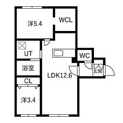 札幌市西区発寒四条4丁目マンション 2LDKの間取図画像