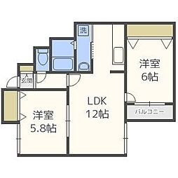 ハピネス八軒 2LDKの間取図画像