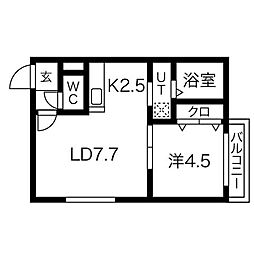 モンテヴェルディL.A 1LDKの間取図画像