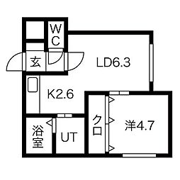 カハラ宮の沢 1LDKの間取図画像