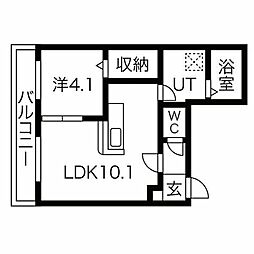プリヴィエール西町 1LDKの間取図画像