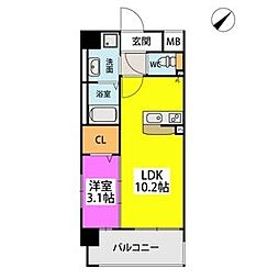 フルハウス高宮 6階1LDKの間取り