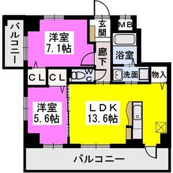 アーリーリバー 801｜福岡県宗像市赤間駅前１丁目(賃貸マンション2LDK・8階・58.73㎡)の写真 その2