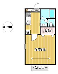 ハピネスルームNo6 1階1Kの間取り