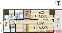 茨木市中津町マンション 1LDKの間取図画像
