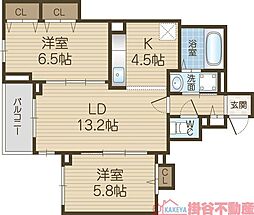 クローバー　フレア 1階2LDKの間取り