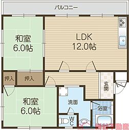 シャンテ並木1 2LDKの間取図画像