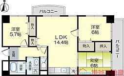 セゾン・若園 2LDKの間取図画像