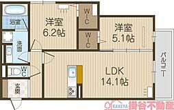 ラヴィエール南茨木II 2LDKの間取図画像
