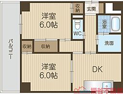 735柳ビル 2DKの間取図画像