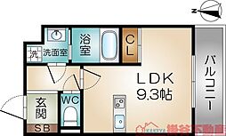 パロス茨木中穂積 ワンルームの間取図画像