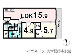 ローレルハイツ茨木総持寺1号棟 2LDKの間取図画像