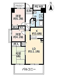 UR岩倉 2階3LDKの間取り