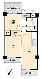 甲南ドエル青木 2LDKの間取図画像