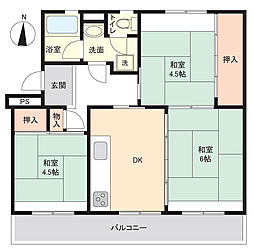 UR都市機構四箇田団地34棟 3DKの間取図画像
