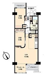 南港ガーデンハイツ23棟 2LDKの間取図画像