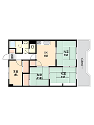 穴生マンション扇 4DKの間取図画像